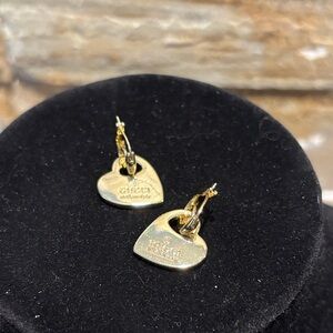 Gold Heart GG Charm Hoop Earrings with Engraved Logo